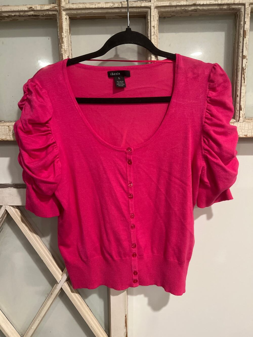 Thesis size large bright pink cardigan sweater
